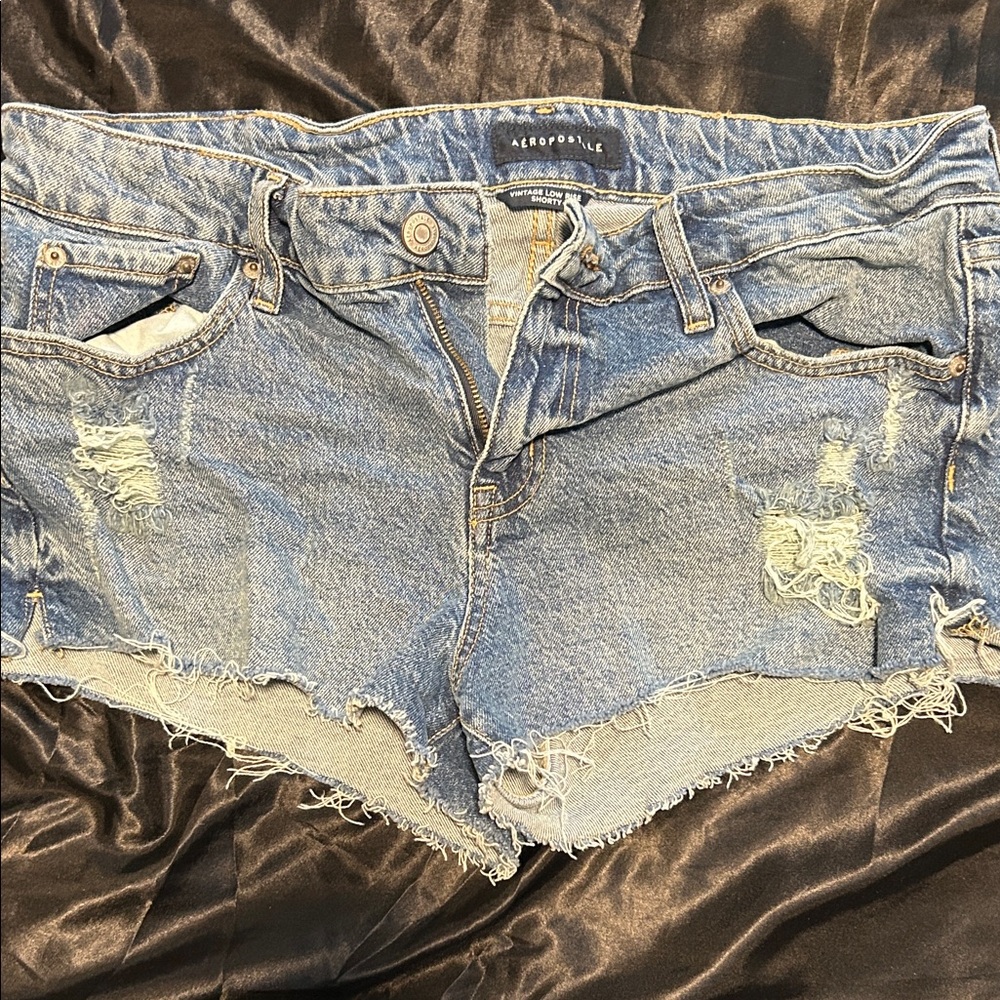 Aeropostale Women's Ripped Jean Shorts - Light Blue